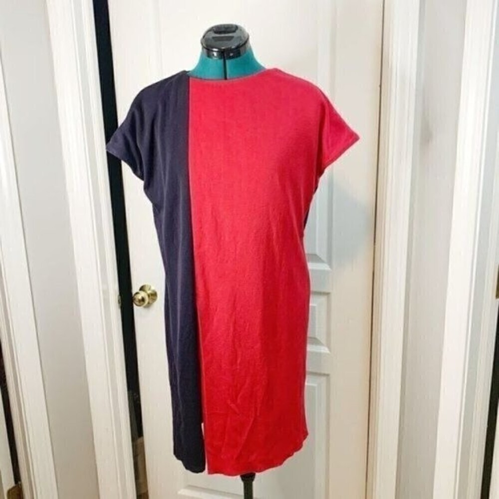 Misook Color Block Short Sleeve Sheath Dolman Casual Career Stretch Knit Dress